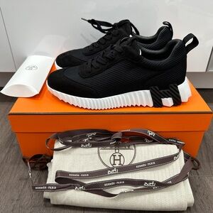 Hermes black fabric sneakers. Size 38. Brand new in box!!!